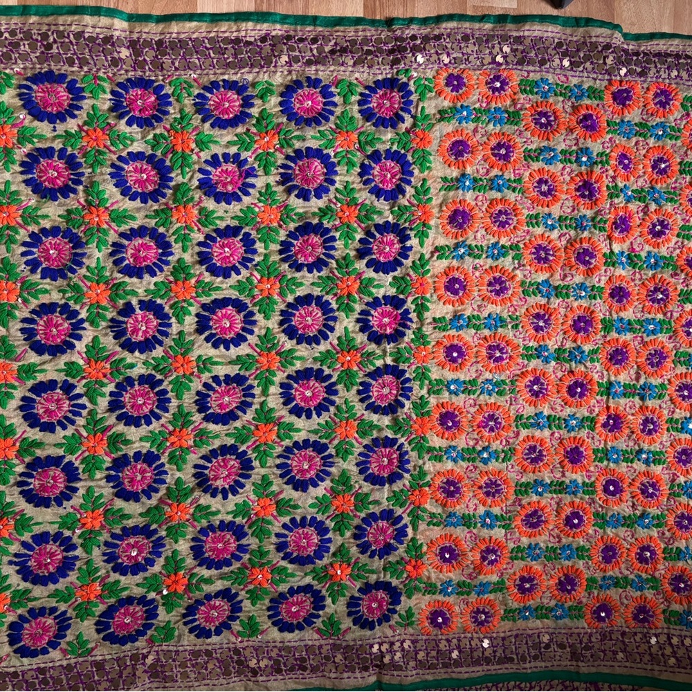 Giant Hand-Stitched Floral Embroidered Scarf - Picture 3 of 4